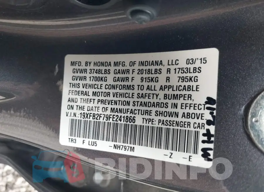 19XFB2F79FE241866 Photo# 9