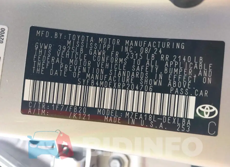5YFB4MDEXRP204706 Photo# 9