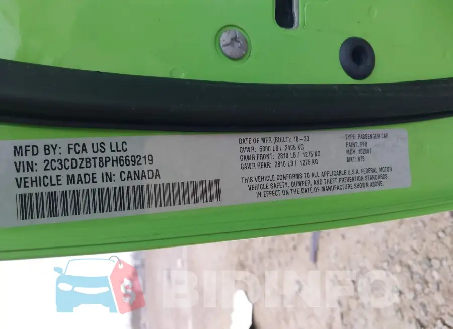 2C3CDZBT8PH669219 Photo# 9