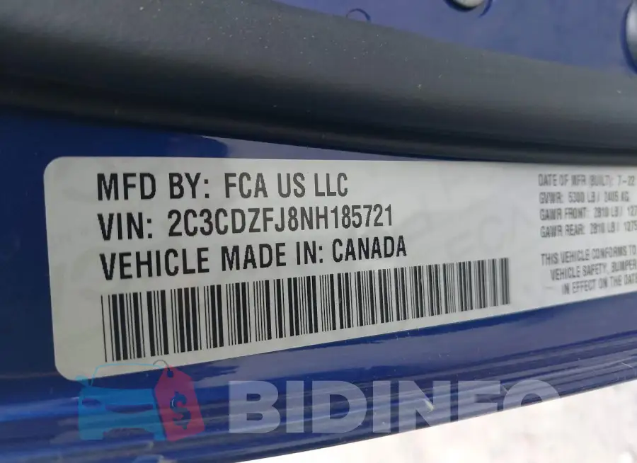 2C3CDZFJ8NH185721 Photo# 9