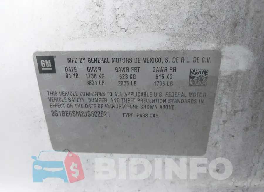 3G1BE6SM2JS602821 Photo# 9