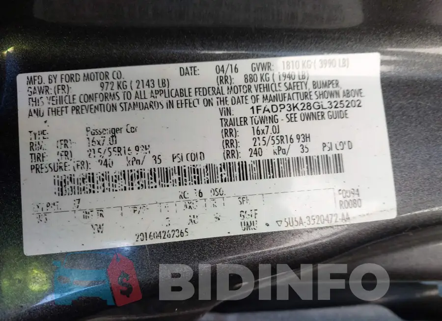 1FADP3K28GL325202 Photo# 9