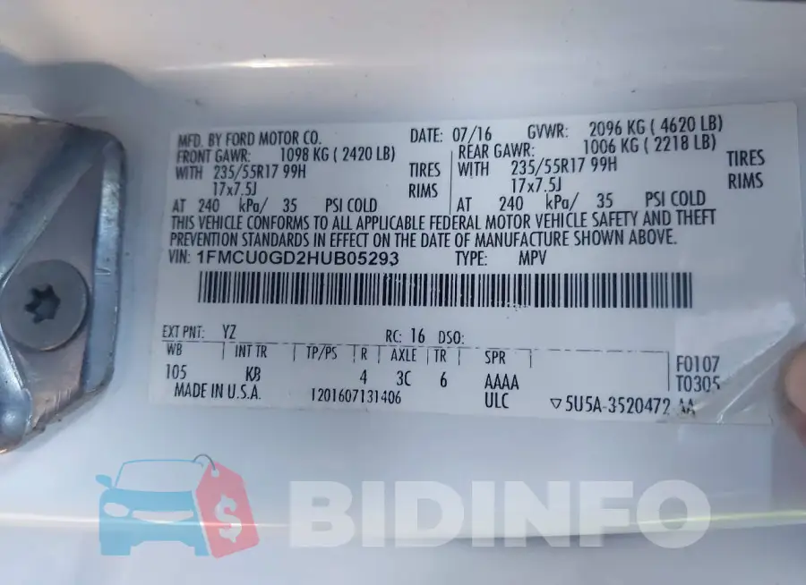 1FMCU0GD2HUB05293 Photo# 8