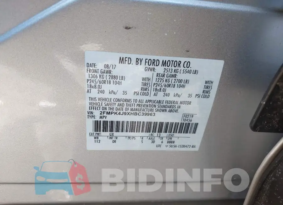 2FMPK4J9XHBC39963 Photo# 9
