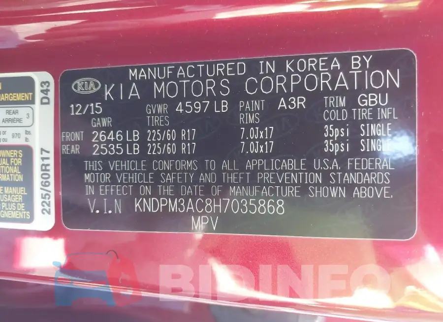 KNDPM3AC8H7035868 Photo# 9