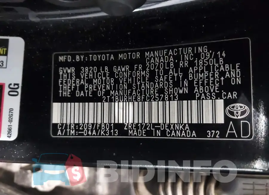 2T1BURHE8FC257813 Photo# 9