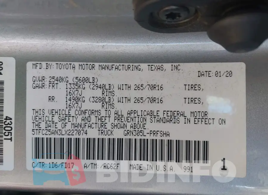 5TFCZ5AN3LX227074 Photo# 9