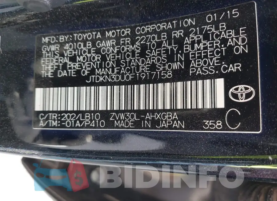 JTDKN3DU0F1917158 Photo# 9