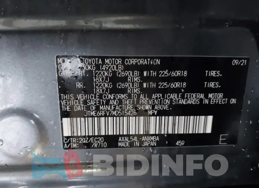 JTME6RFV7MD515426 Photo# 9