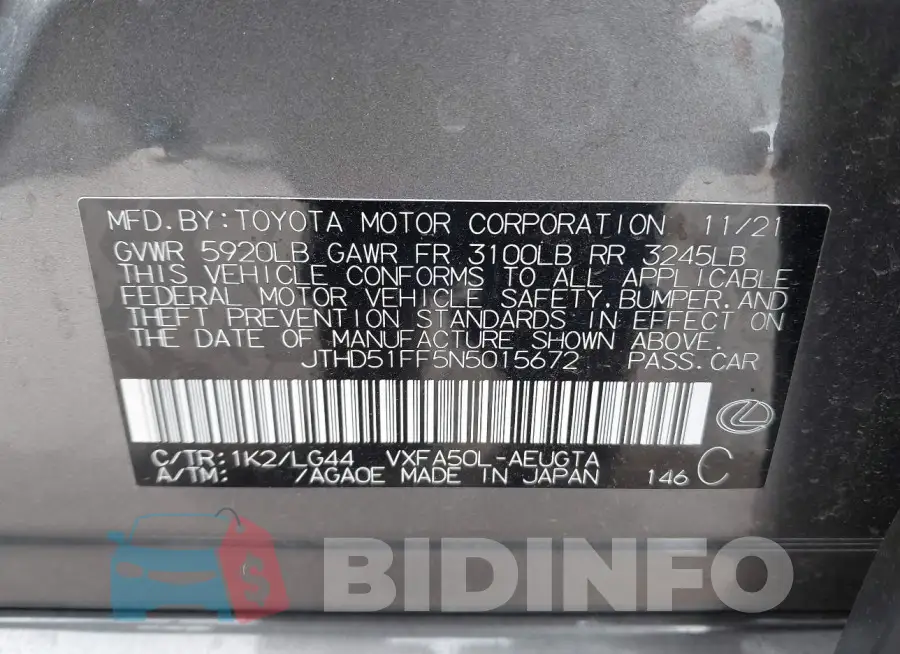 JTHD51FF5N5015672 Photo# 9