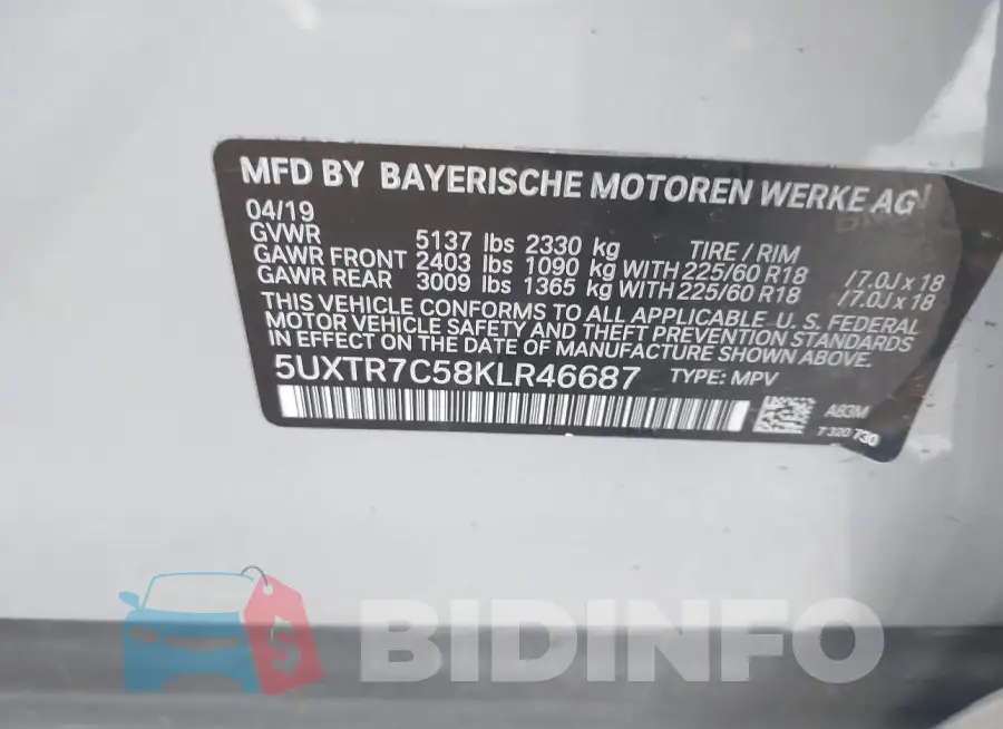 5UXTR7C58KLR46687 Photo# 9