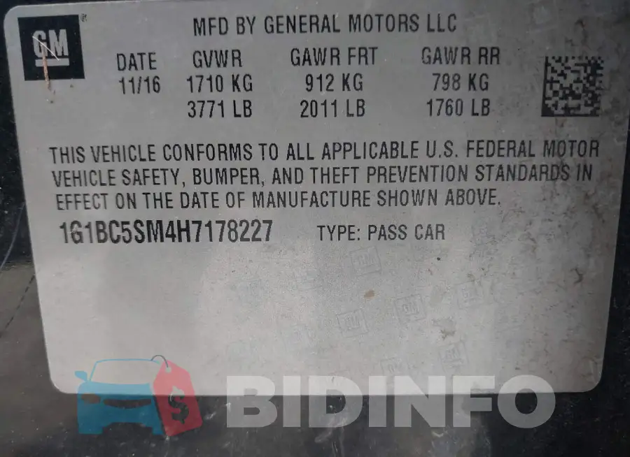 1G1BC5SM4H7178227 Photo# 9