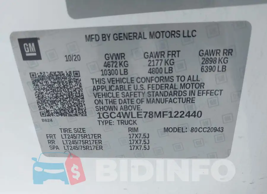 1GC4WLE78MF122440 Photo# 8