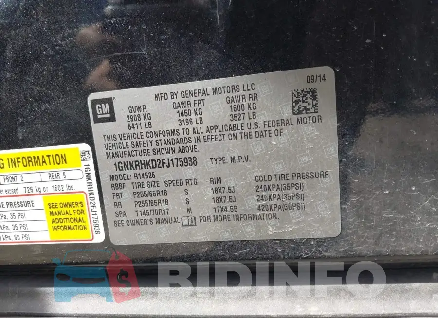1GNKRHKD2FJ175938 Photo# 8