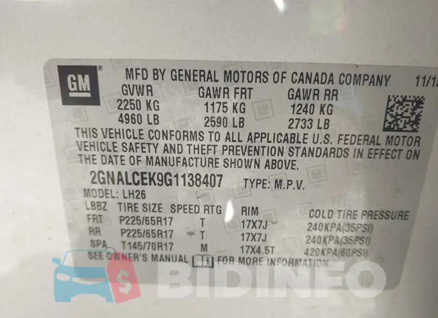 2GNALCEK9G1138407 Photo# 9