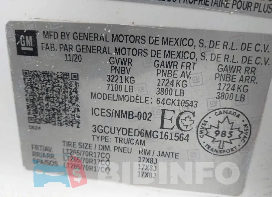 3GCUYDED6MG161564 Photo# 9