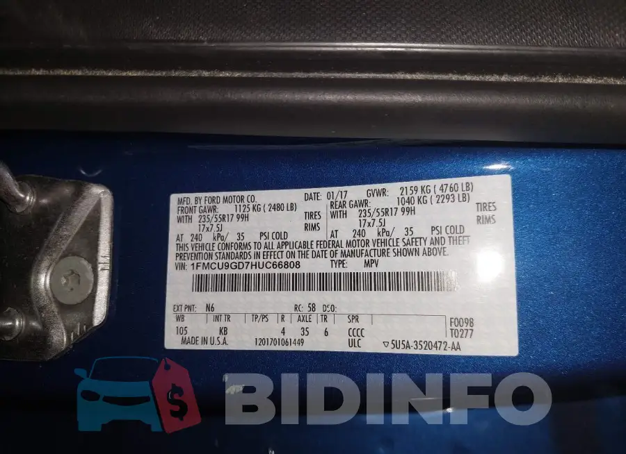 1FMCU9GD7HUC66808 Photo# 9