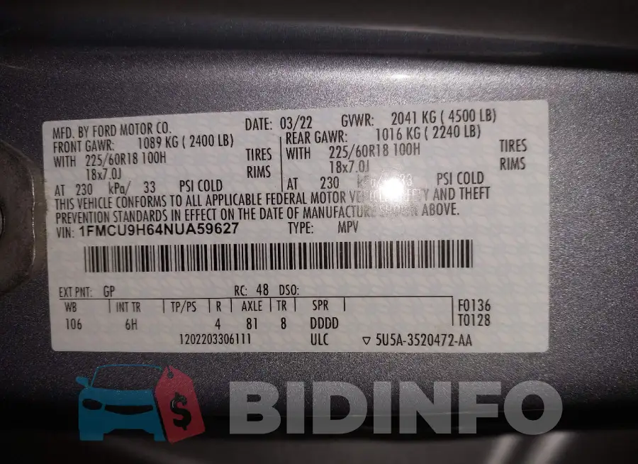 1FMCU9H64NUA59627 Photo# 9
