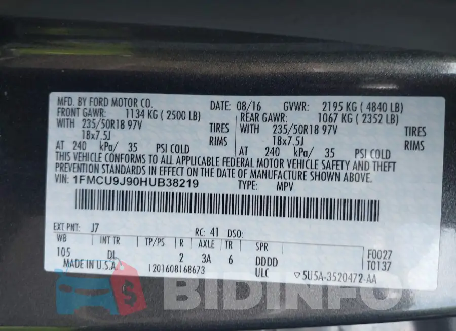 1FMCU9J90HUB38219 Photo# 9