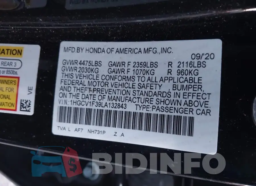 1HGCV1F39LA132843 Photo# 9