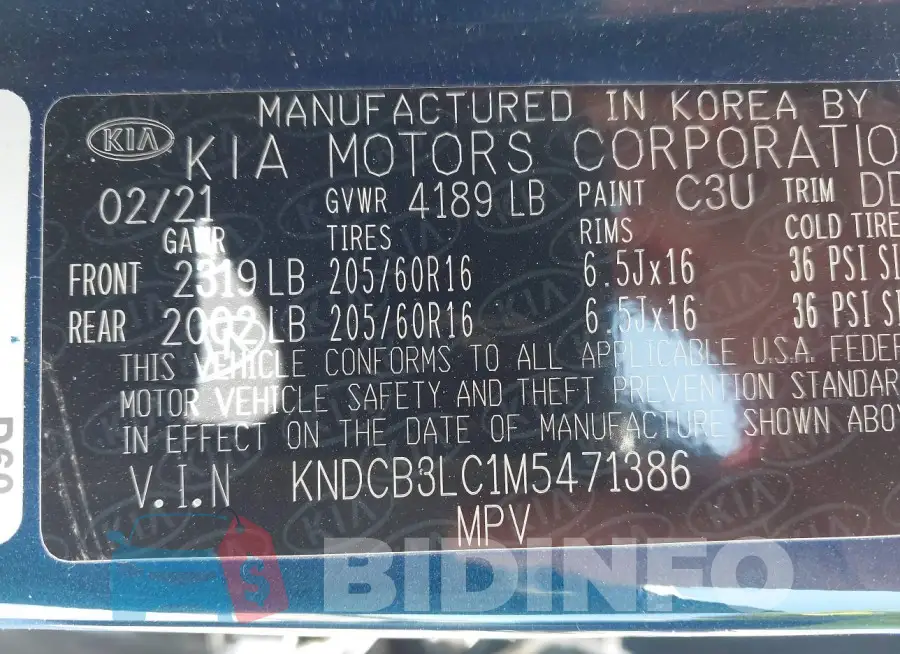 KNDCB3LC1M5471386 Photo# 9