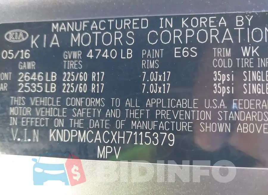 KNDPMCACXH7115379 Photo# 9