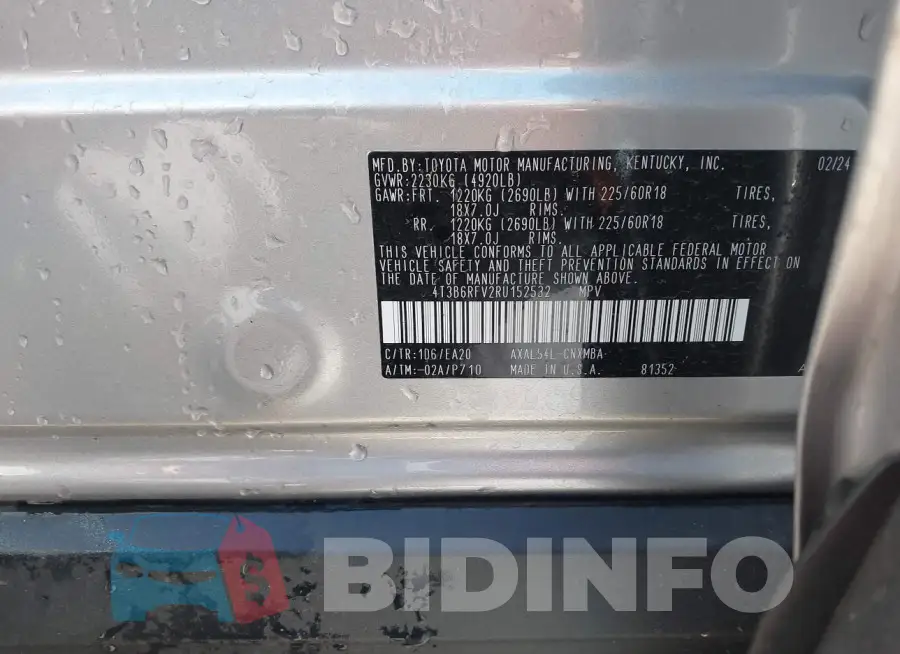 4T3B6RFV2RU152532 Photo# 9