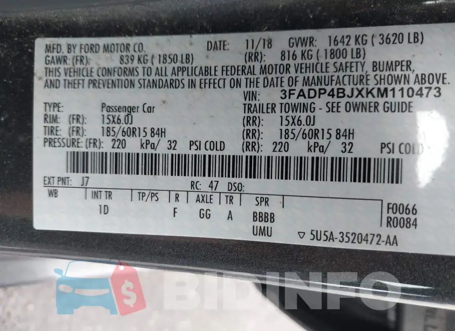 3FADP4BJXKM110473 Photo# 9