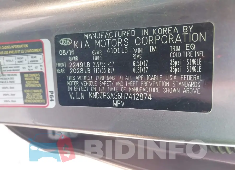 KNDJP3A56H7412874 Photo# 9
