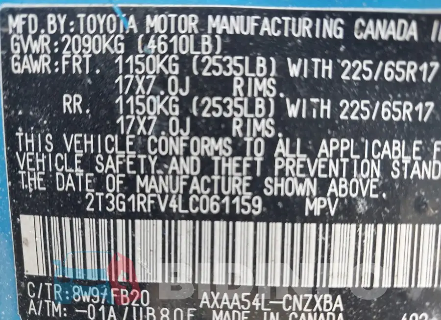 2T3G1RFV4LC061159 Photo# 9