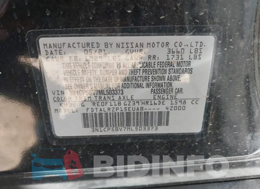 3N1CP5BV7ML503373 Photo# 9