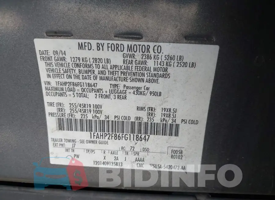 1FAHP2F86FG118647 Photo# 9