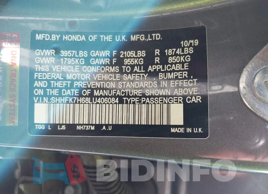 SHHFK7H68LU406084 Photo# 9