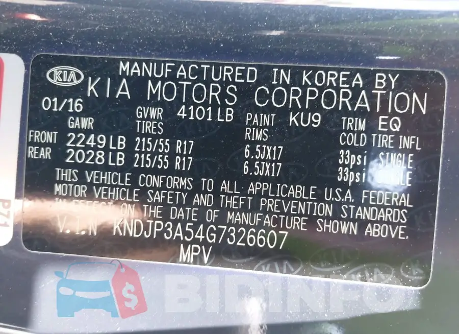 KNDJP3A54G7326607 Photo# 9