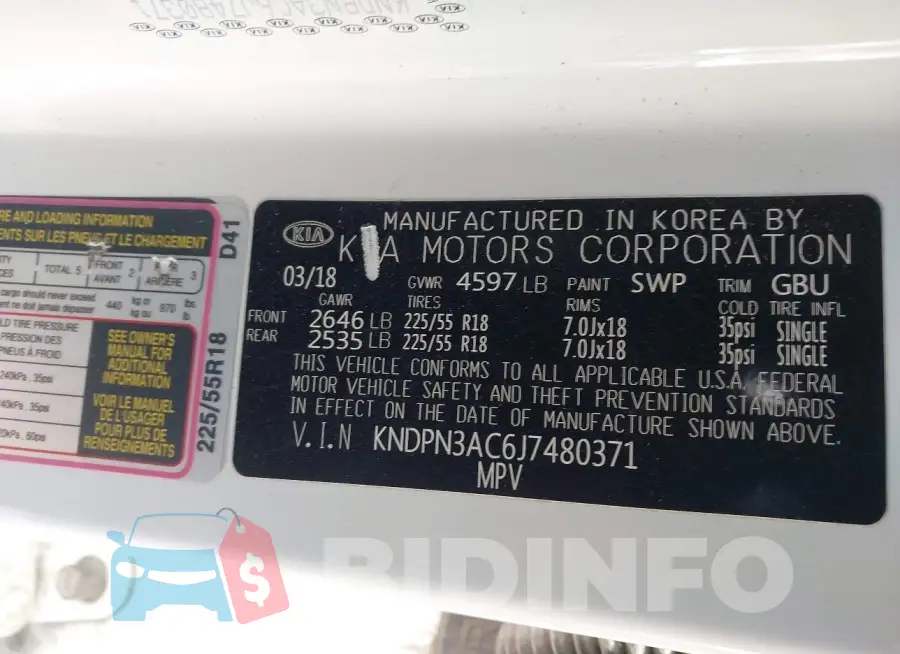 KNDPN3AC6J7480371 Photo# 9