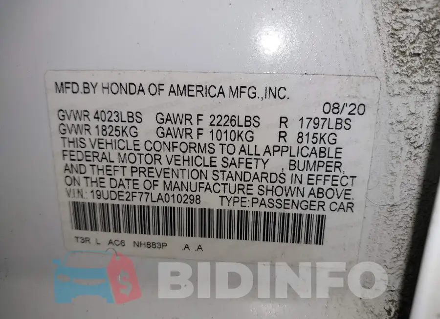 19UDE2F77LA010298 Photo# 9