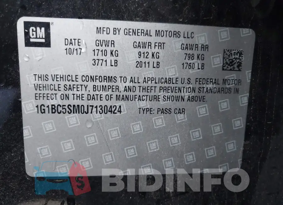 1G1BC5SM0J7130424 Photo# 9