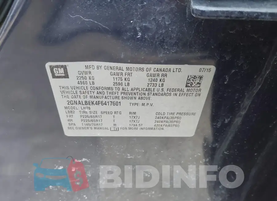 2GNALBEK4F6417601 Photo# 9
