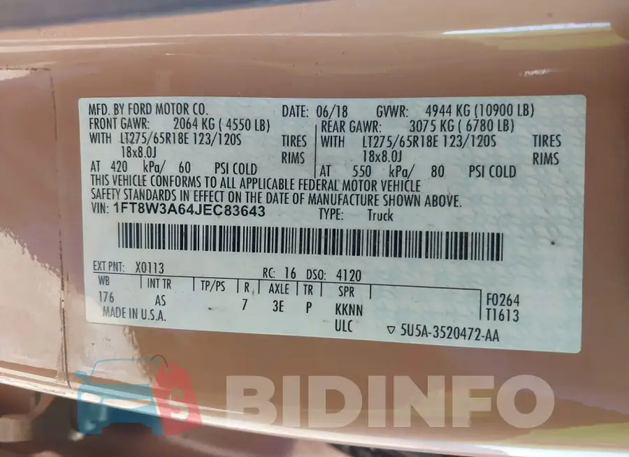 1FT8W3A64JEC83643 Photo# 8
