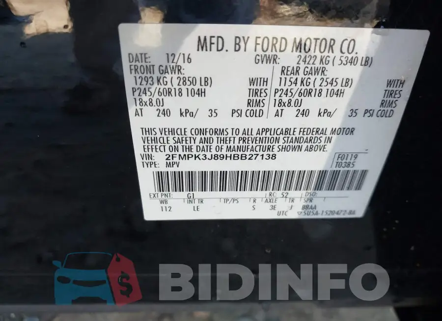 2FMPK3J89HBB27138 Photo# 9