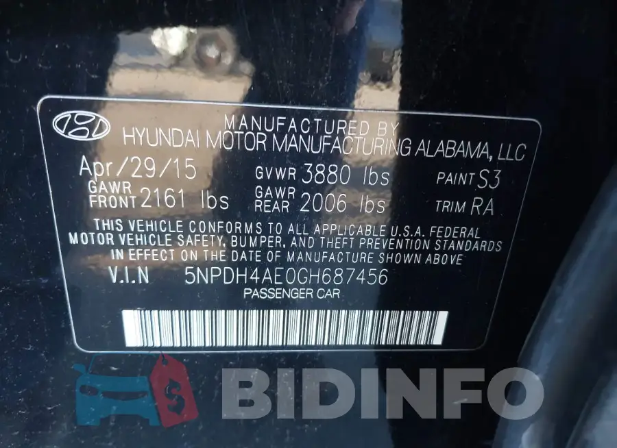 5NPDH4AE0GH687456 Photo# 9