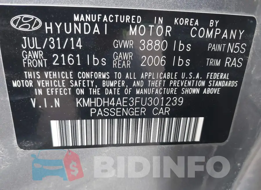 KMHDH4AE3FU301239 Photo# 9