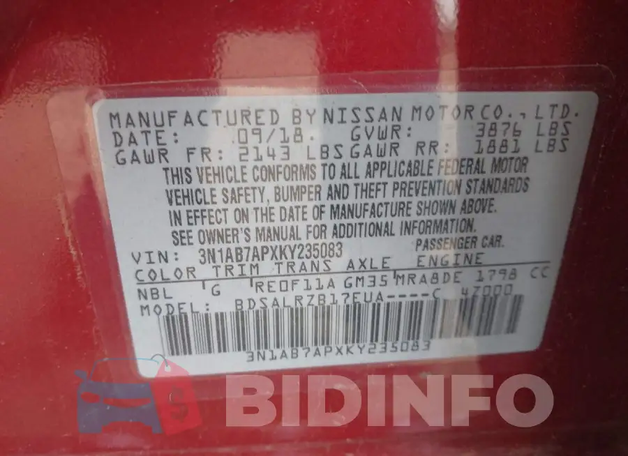 3N1AB7APXKY235083 Photo# 9