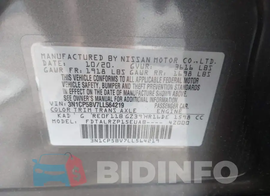 3N1CP5BV7LL564219 Photo# 9