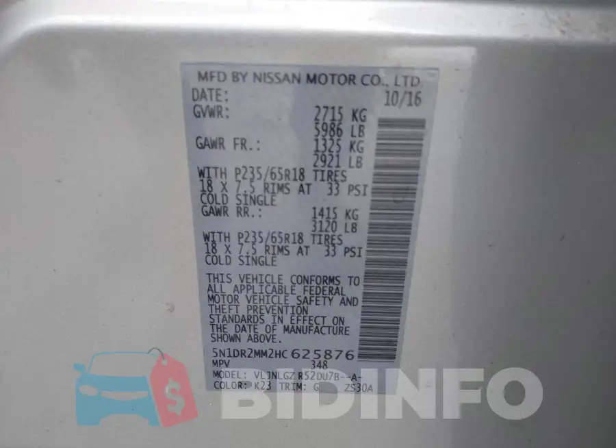5N1DR2MM2HC625876 Photo# 9