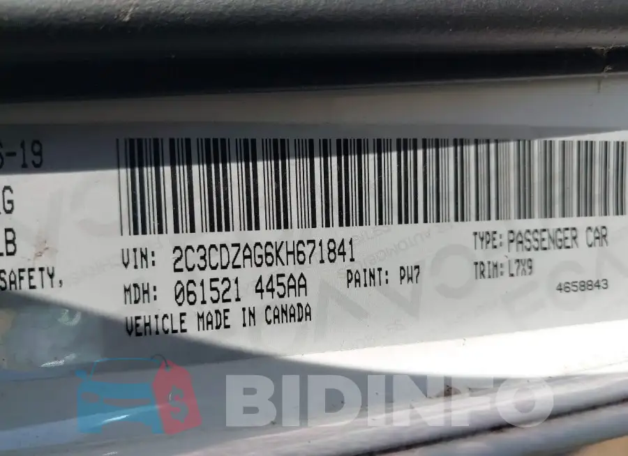 2C3CDZAG6KH671841 Photo# 9