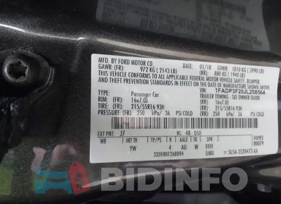 1FADP3F20JL258564 Photo# 9
