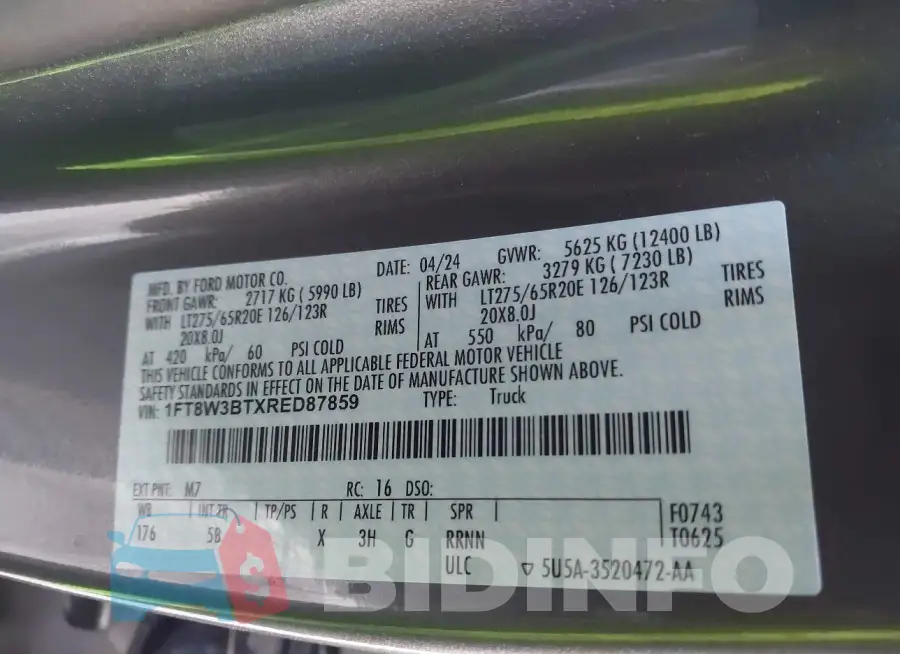 1FT8W3BTXRED87859 Photo# 8