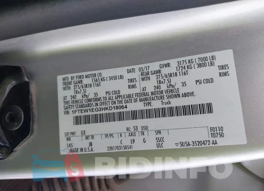 1FTEW1EG3HKD18064 Photo# 9