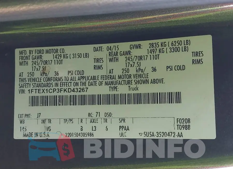 1FTEX1CP3FKD43267 Photo# 9